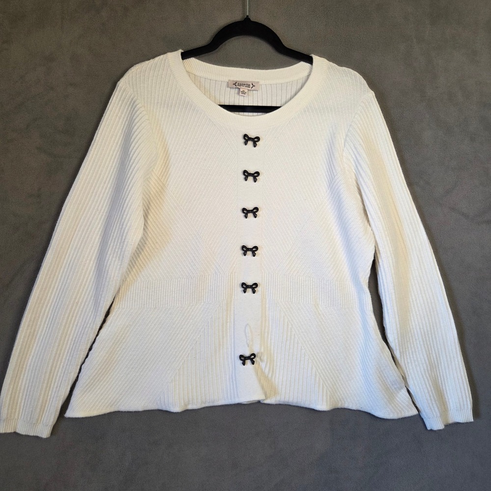 Nanette Lepore Cardigan Sweater Women XL Bow Detail Coquette Preppy Balletcore